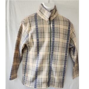 Premier International VTG Blue, Gray and Cream Plaid Fleece Jacket Womens Medium